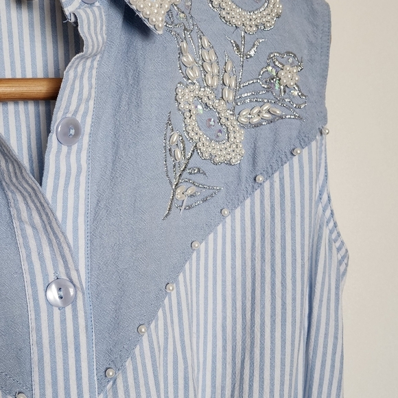 Vintage beaded blue striped romper shorts - Picture 12 of 15